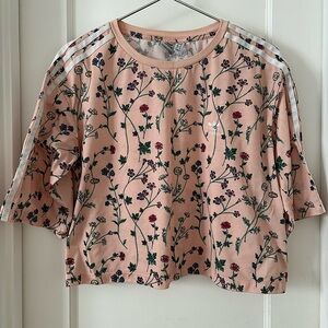Adidas Originals Pink Floral Three Stripes Crop Tee